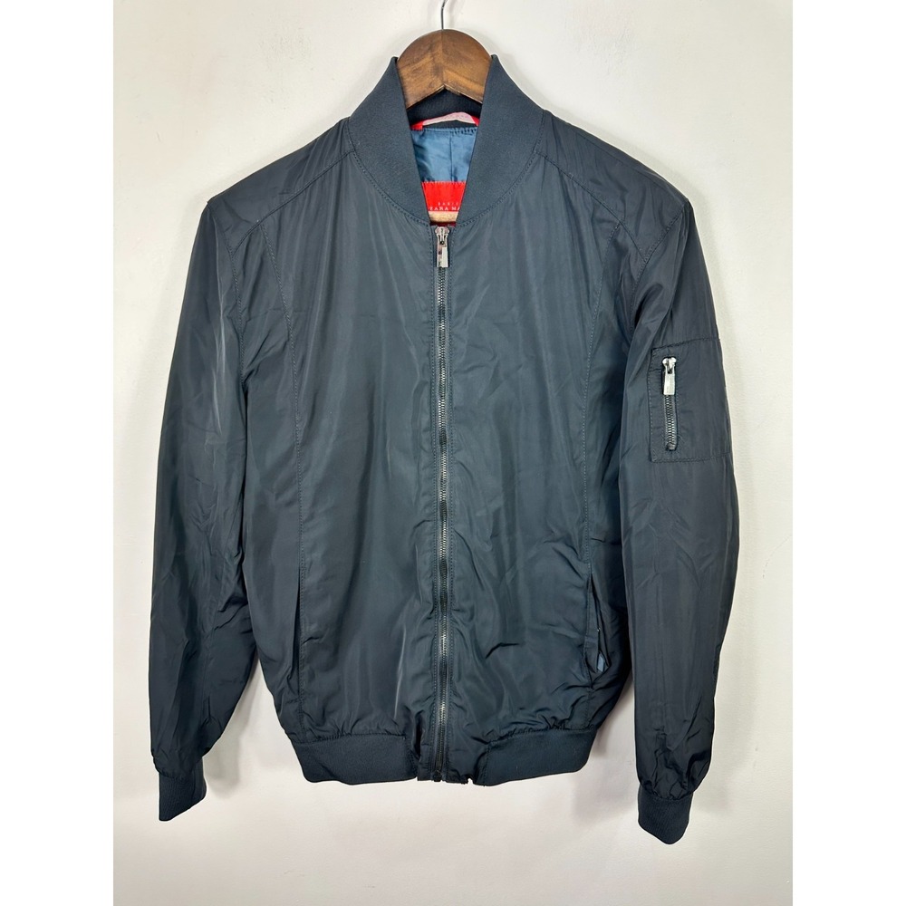 ZARA MAN Satin Bomber Jacket Mens Small Navy Blue Zip Up Streetwear Quiet Luxury